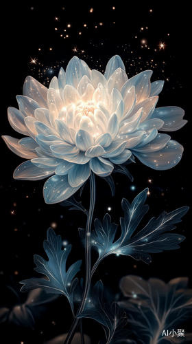 Ethereal Holographic Chrysanthemum with Twinkling Stars