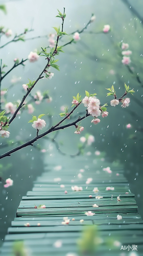 细雨梅花晶莹闪耀梦幻山水画卷