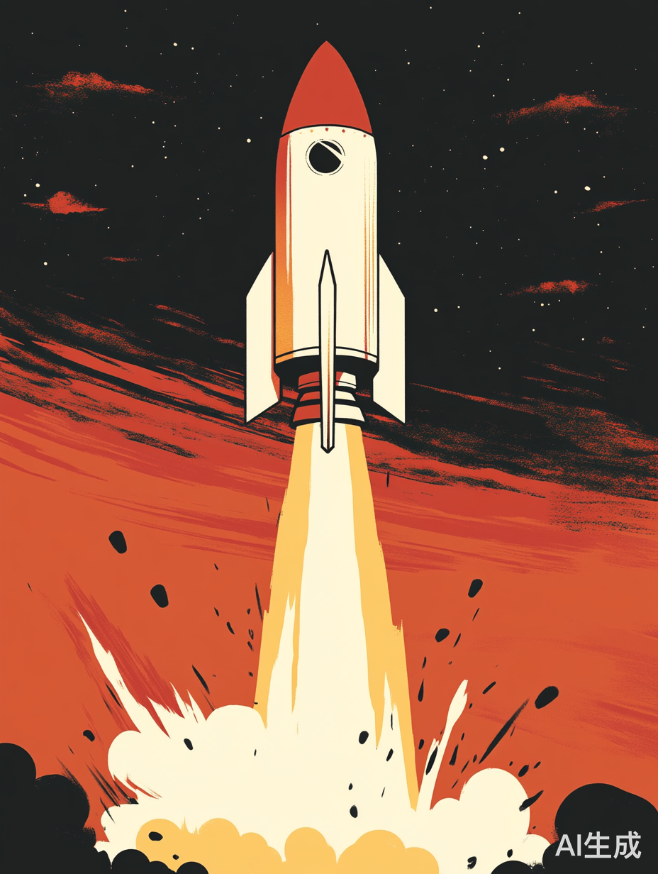 人类希望的SpaceX星舰飞翔插画喷火器火焰成就表达