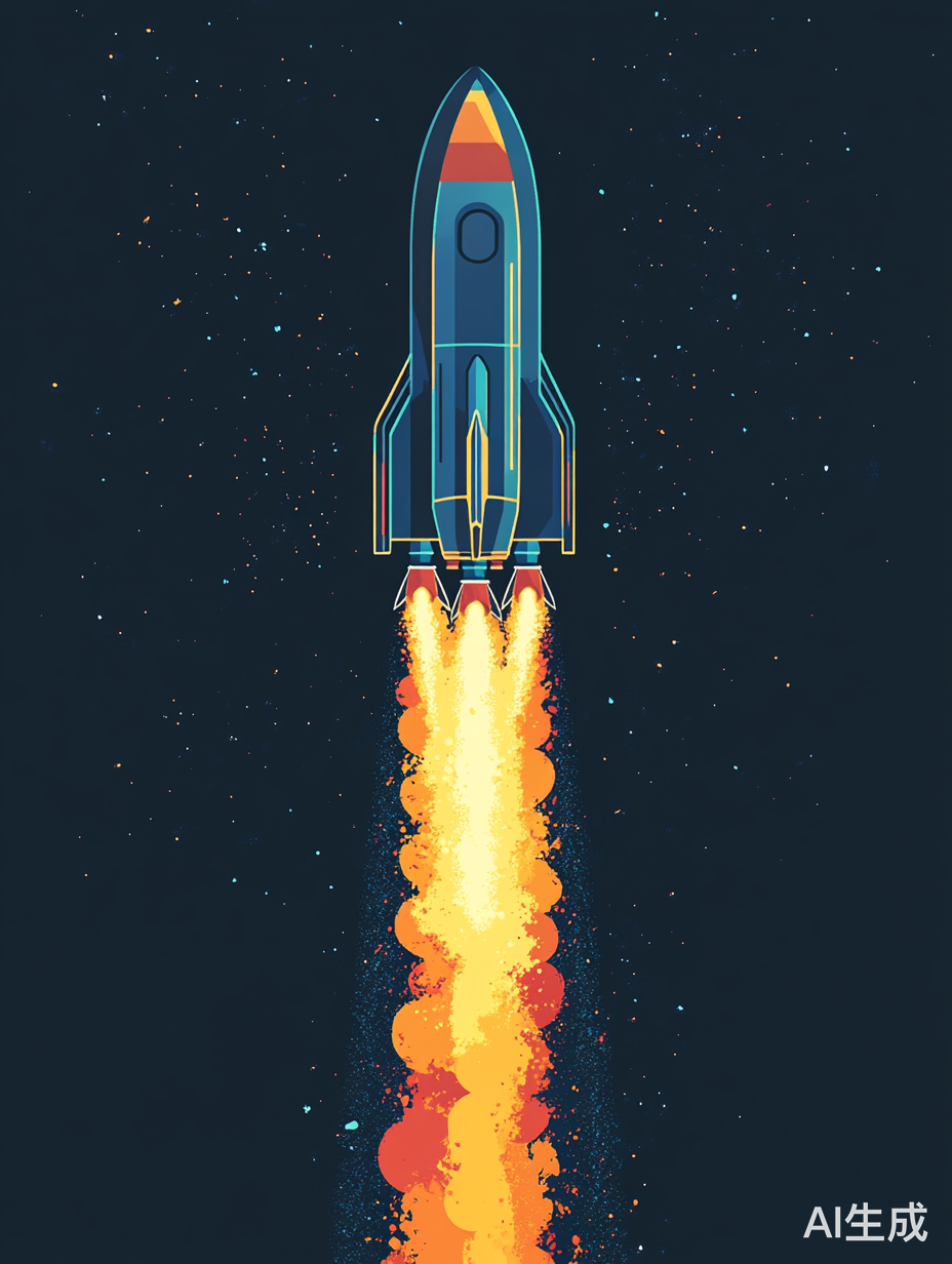 仰视星舰飞船载着希望与人类成就的插画