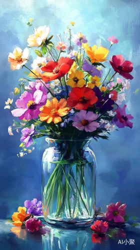 Tranquil Beauty of Vibrant Flowers in a Glass Vase