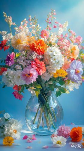 Tranquil Beauty of Vibrant Flowers in a Glass Vase