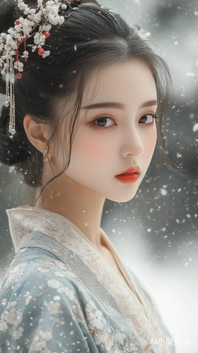 水墨书法投影中的国风女孩人像摄影