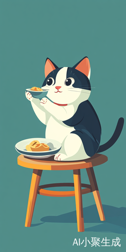 可爱猫咪独自享用美味午餐