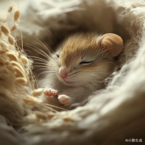 小老鼠蜷缩入梦乡的温馨瞬间