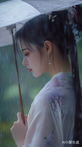 江南梅雨季节苏州雨巷优雅姑娘撑伞行走特写
