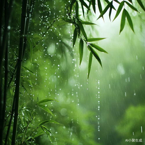 碧绿竹林下的小雨细语