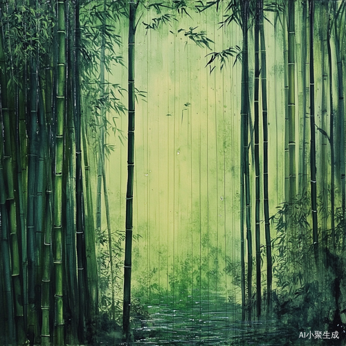 碧绿竹林下的小雨细语