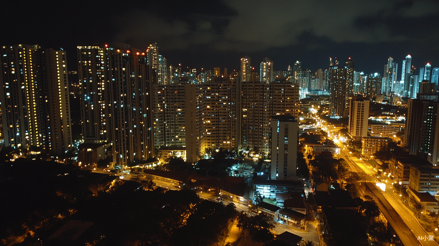 城市夜景灯光闪耀无人机视角的写实拍摄