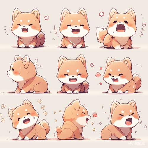 可爱搞怪柴犬动漫插画情绪表情图集