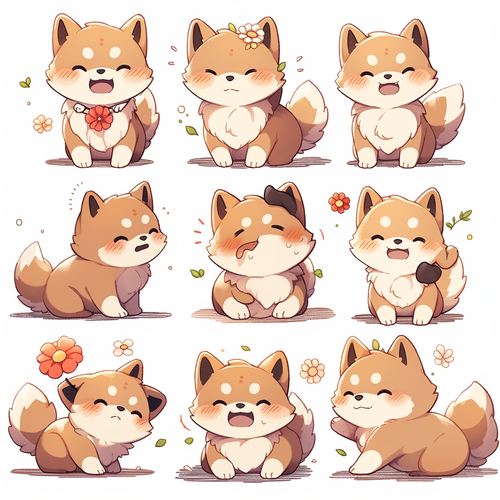 可爱搞怪柴犬动漫插画情绪表情图集