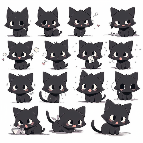 可爱搞怪动漫小黑猫表情与动作合集插画