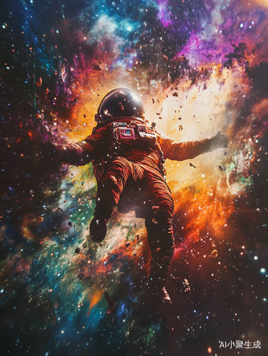 宇宙中坠落的飞行员与星辰的微距高光