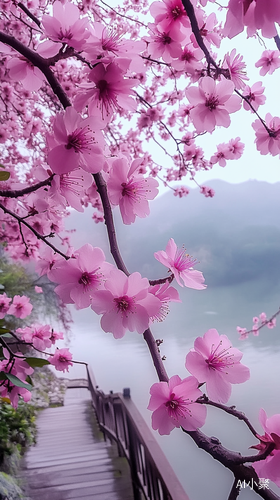 春日梦幻桃花盛开细雨轻拂的美丽景致