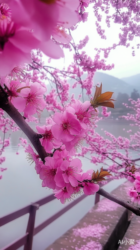 春日梦幻桃花盛开细雨轻拂的美丽景致