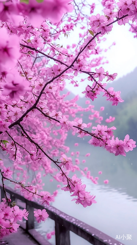 春日梦幻桃花盛开细雨轻拂的美丽景致