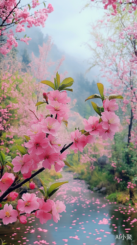 春日梦幻桃花盛开细雨轻拂的美丽景致