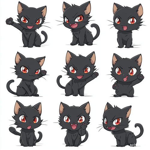 可爱搞怪动漫小黑猫表情与动作合集