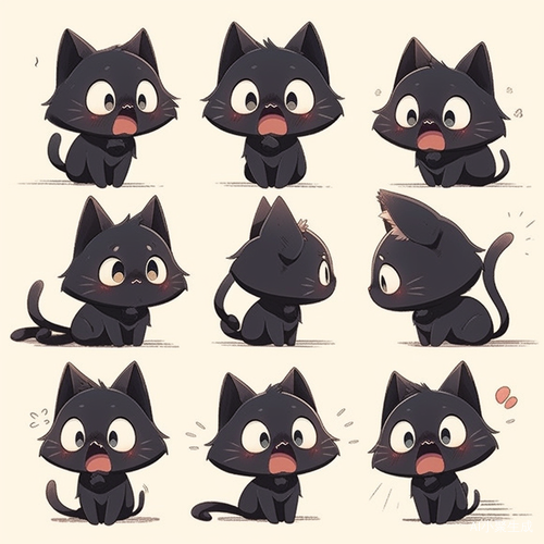 可爱搞怪动漫小黑猫的多种情绪表现