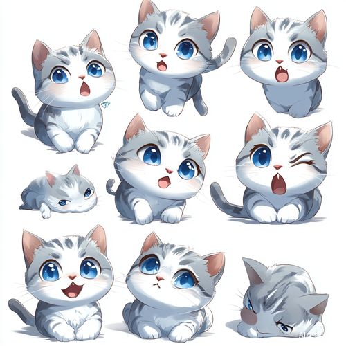 可爱搞怪动漫小猫咪头像合集九宫格插画