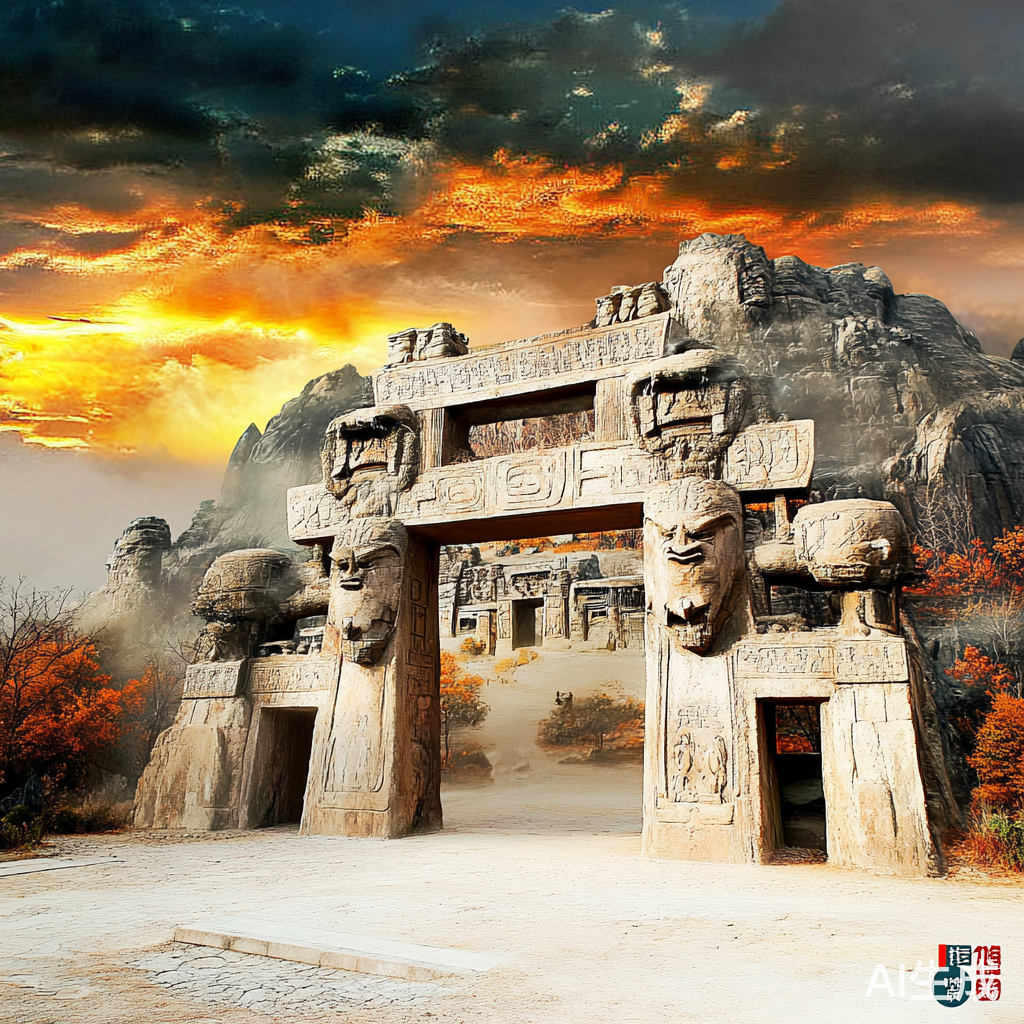 岩彩板绘风格的高角度静态构图与多彩光影