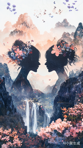梦幻仙境中的爱侣剪影与自然奇观