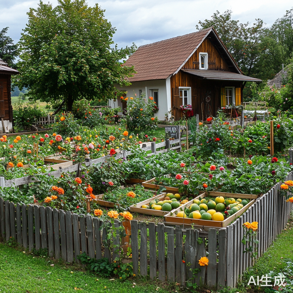 美丽别墅周围的多彩花园与田园风光