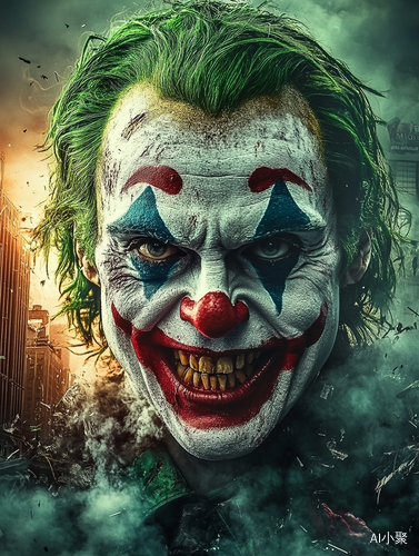 Joker Movie Poster Close Up Haunted Expression Vibrant Green Hair Chaos