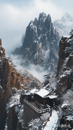 巍峨老君山白雪覆盖带来震撼与治愈