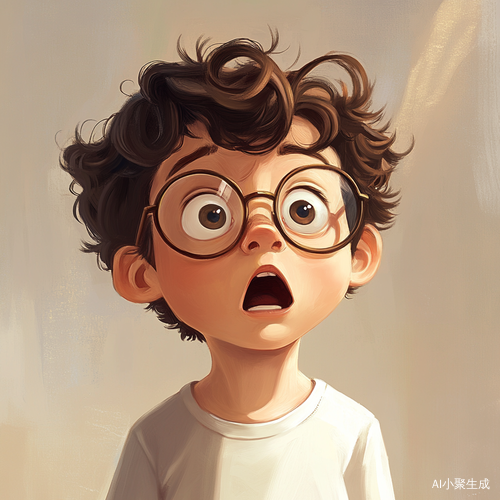 年幼男孩可爱夸张表情与极简艺术风格