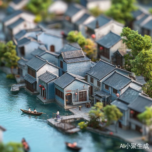 江南小镇绿树环绕和谐美景