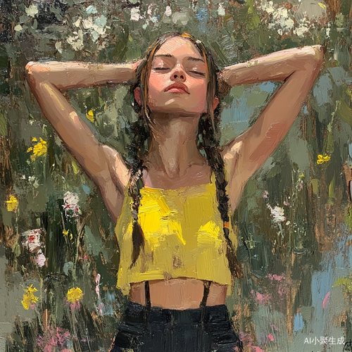 青春少女工笔画彩铅描绘黄上衣黑裙子