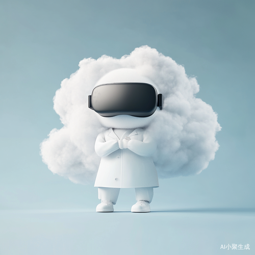 可爱的白色小人戴着VR眼镜像云朵般软绵绵