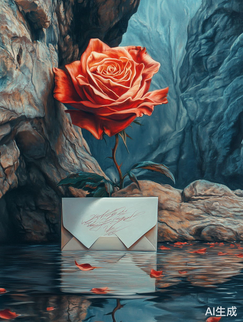 色彩幻想中的深红玫瑰与超现实景观的交响乐