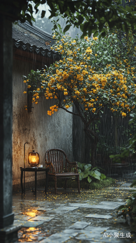 Jiangnan Courtyard Evening with Osmanthus and Tea