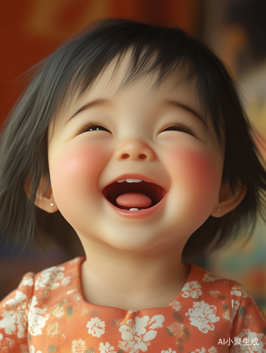 特写中国幼女婴儿大笑的夏季高清画作