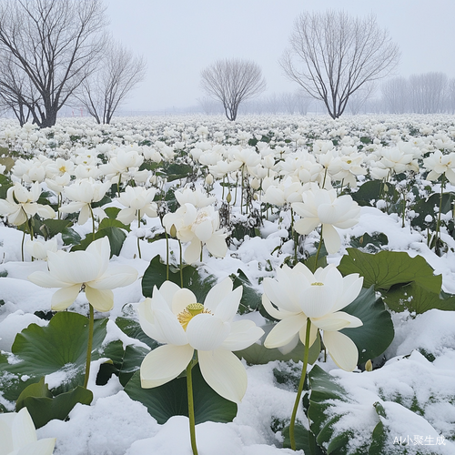 天山雪莲绽放于雪地中的绝美风景