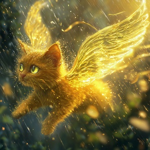 独特金渐层猫咪在雨中飞翔的奇迹
