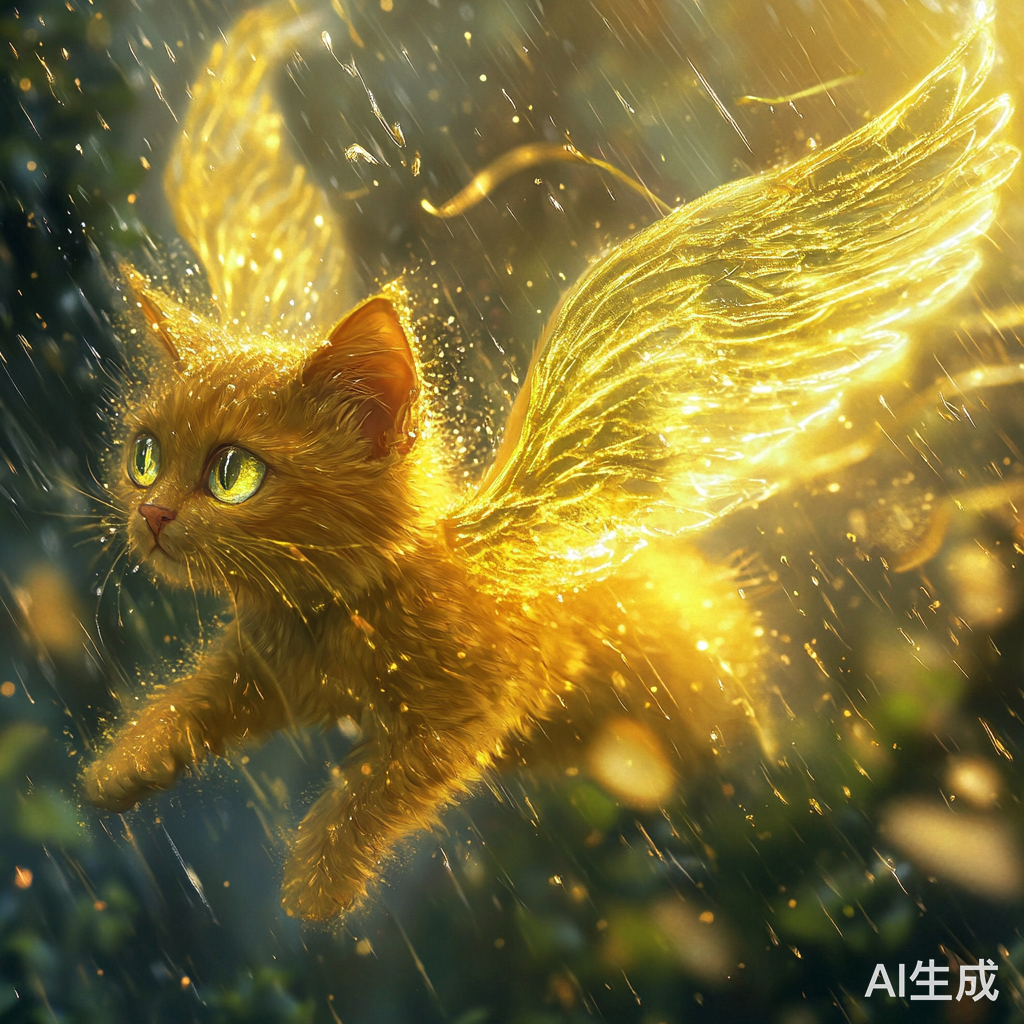 独特金渐层猫咪在雨中飞翔的奇迹