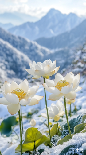 雪山雪莲花盛开超高清画质背景虚化