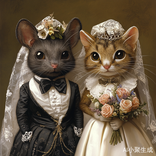 老鼠与猫的奇妙婚礼穿着华丽礼服