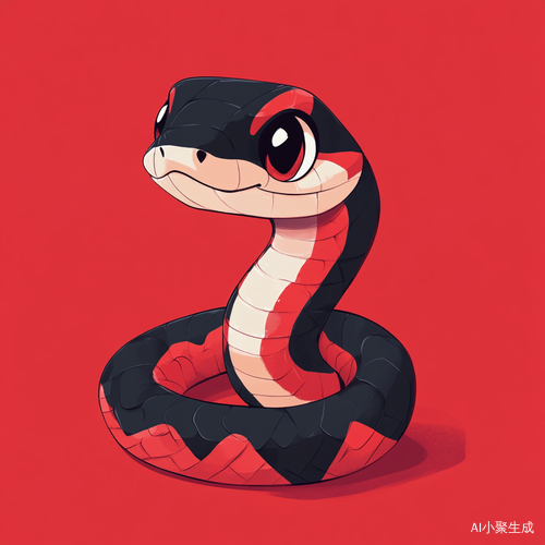 可爱卡通Q版无鳞红色背景蛇