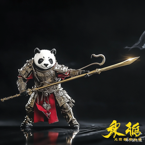 古代将军铠甲熊猫手持丈八蛇矛