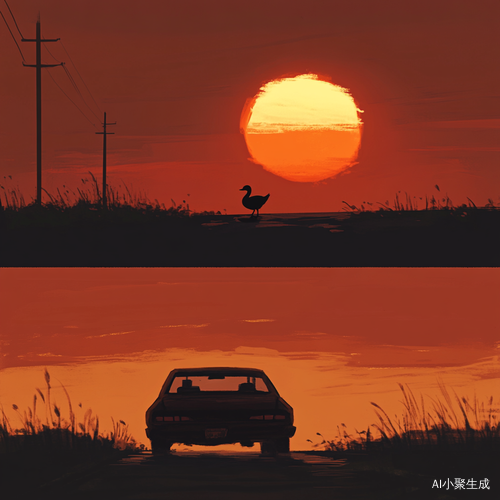 小鸭子夕阳下推车回家满心欢喜