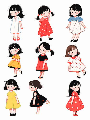 Korean Style Cute Girl Icons Vector Illustrations