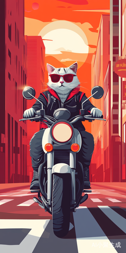 街头猫咪骑摩托车的慢生活