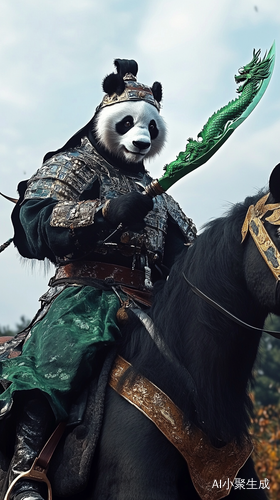 熊猫骑马持青龙刀的奇特画面