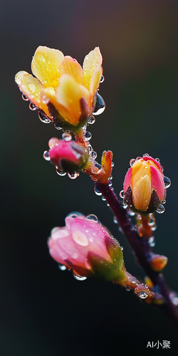 小黄粉野花与露珠的高清写实特写