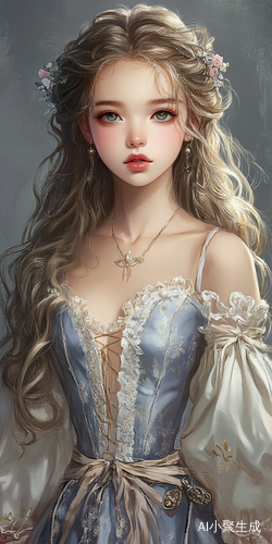 长发微卷少女身穿18世纪欧洲公主裙