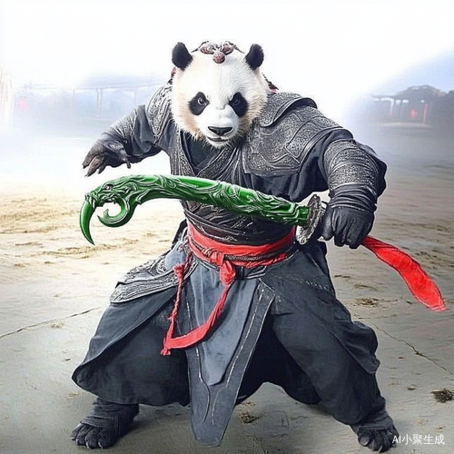 熊猫在练武场挥舞青龙偃月刀